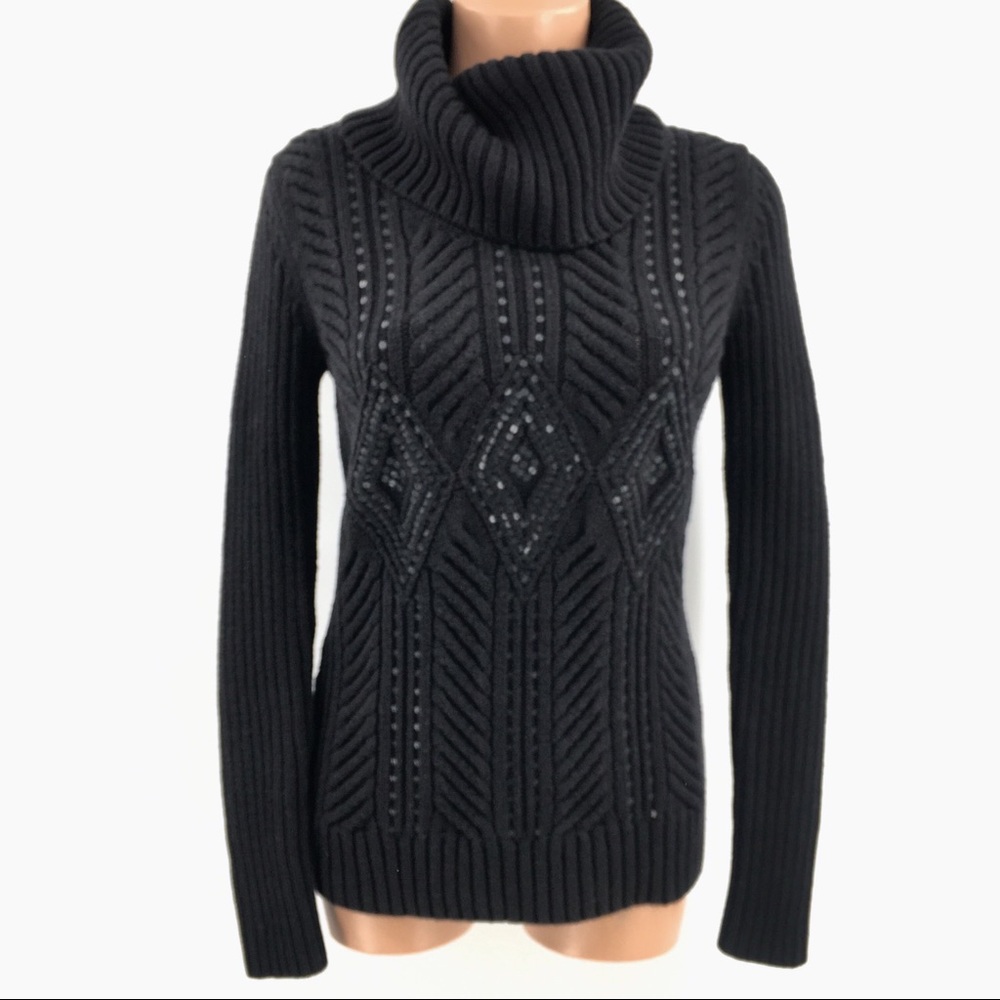 Talbots Black Turtleneck Sequins Sweater